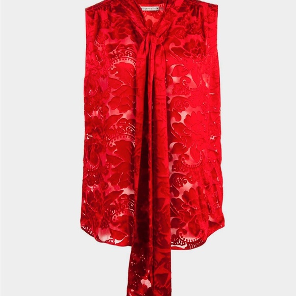 ALICE AND OLIVIA Ruby Red Arie Tie Neck Silk Sleeveless Blouse Size XS - Picture 5 of 8